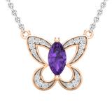 8X4 MM Marquise Amethyst & Round White Diamond Ladies Butterfly Pendant, 18K Rose Gold