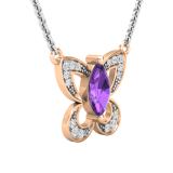 8X4 MM Marquise Amethyst & Round White Diamond Ladies Butterfly Pendant, 18K Rose Gold