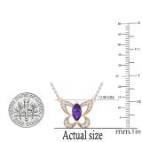 8X4 MM Marquise Amethyst & Round White Diamond Ladies Butterfly Pendant, 18K Rose Gold