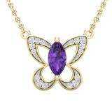 8X4 MM Marquise Amethyst & Round White Diamond Ladies Butterfly Pendant, 14K Yellow Gold