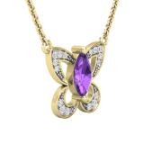 8X4 MM Marquise Amethyst & Round White Diamond Ladies Butterfly Pendant, 14K Yellow Gold