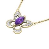8X4 MM Marquise Amethyst & Round White Diamond Ladies Butterfly Pendant, 14K Yellow Gold