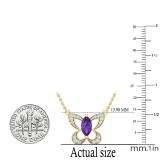 8X4 MM Marquise Amethyst & Round White Diamond Ladies Butterfly Pendant, 14K Yellow Gold