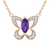 8X4 MM Marquise Amethyst & Round White Diamond Ladies Butterfly Pendant, 18K Rose Gold