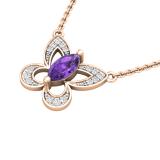 8X4 MM Marquise Amethyst & Round White Diamond Ladies Butterfly Pendant, 18K Rose Gold