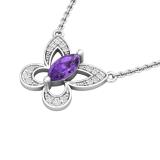 8X4 MM Marquise Amethyst & Round White Diamond Ladies Butterfly Pendant, 18K White Gold