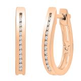 0.10 Carat (ctw) Round White Diamond Ladies Hoop Earrings 1/10 CT 10K Rose Gold