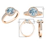 6.5 MM Round Aquamarine & White Diamond Ladies Bridal Halo Engagement Ring 18K Rose Gold