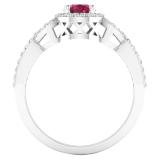 7X5 MM Oval Ruby & Round White Diamond Ladies Bridal Halo Style Engagement Ring 18K White Gold