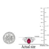 7X5 MM Oval Ruby & Round White Diamond Ladies Bridal Halo Style Engagement Ring 18K White Gold