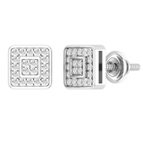 0.15 Carat (ctw) Round White Diamond Ladies Square Shape Stud Earrings 14K White Gold