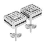 0.15 Carat (ctw) Round White Diamond Ladies Square Shape Stud Earrings Sterling Silver