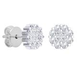 0.47 Carat (ctw) Princess & Round Diamond Ladies Custer Flower Stud Earrings 1/2 CT 18K White Gold