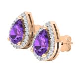 7X5 MM Each Pear Amethyst & Round White Diamond Halo Style Ladies Teardrop Stud Earrings 10K Rose Gold