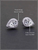 925 Sterling Silver Halo Stud Earrings, 1.46 Carat Pear and Round Cubic Zirconia in Screw Back