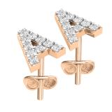 0.10 Carat (ctw) Round Diamond Ladies Uppercase Letter A Stud Earrings 1/10 CT 10K Rose Gold