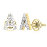 0.10 Carat (ctw) Round Diamond Ladies Uppercase Letter A Stud Earrings 1/10 CT 10K Yellow Gold