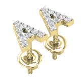 0.10 Carat (ctw) Round Diamond Ladies Uppercase Letter A Stud Earrings 1/10 CT 10K Yellow Gold