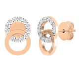 0.12 Carat (ctw) Round White Diamond Ladies Interlocking Circle Stud Earrings 18K Rose Gold