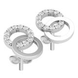 0.12 Carat (ctw) Round White Diamond Ladies Interlocking Circle Stud Earrings Sterling Silver