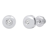 0.07 Carat (ctw) Round White Diamond Ladies Solitaire Bezel Set Stud Earrings Sterling Silver