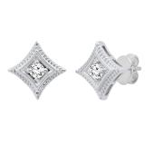 0.25 Carat (ctw) Round Diamond Ladies Solitaire Kite Shape Stud Earrings 1/4 CT Sterling Silver
