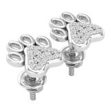 0.15 Carat (ctw) Round White Diamond Cat's Paw Print Screwback Stud Earrings 10K White Gold