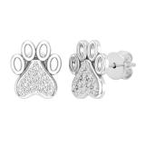 0.15 Carat (ctw) Round White Diamond Cat's Paw Print Pushback Stud Earrings 18K White Gold