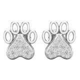 0.15 Carat (ctw) Round White Diamond Cat's Paw Print Pushback Stud Earrings 18K White Gold