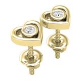 0.10 Carat (ctw) Round White Diamond Ladies Heart Shaped Stud Earrings 1/10 CT 10K Yellow Gold