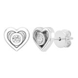 0.10 Carat (ctw) Round White Diamond Ladies Heart Shaped Stud Earrings 1/10 CT Sterling Silver
