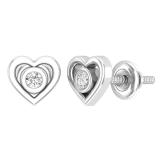 0.10 Carat (ctw) Round White Diamond Ladies Heart Shaped Stud Earrings 1/10 CT Sterling Silver