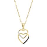 0.08 Carat (ctw) Round Black & White Diamond Ladies Double Heart Love Drop Pendant 10K Yellow Gold