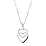0.08 Carat (ctw) Round Black & White Diamond Ladies Double Heart Love Drop Pendant 14K White Gold