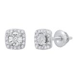 0.15 Carat (ctw) Round White Diamond Ladies Illusion Set Stud Earrings 14K White Gold
