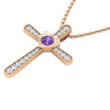 3.5 mm Round Amethyst & White Diamond Ladies Heart Cross Religious Pendant, 18K Rose Gold