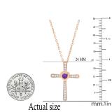 3.5 mm Round Amethyst & White Diamond Ladies Heart Cross Religious Pendant, 18K Rose Gold