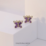 4X2 mm Marquise Amethyst Ladies Butterfly Fashion Stud Earrings 18K Yellow Gold