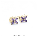 4X2 mm Marquise Amethyst Ladies Butterfly Fashion Stud Earrings 18K Yellow Gold