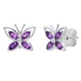 4X2 mm Marquise Amethyst Ladies Butterfly Fashion Stud Earrings Sterling Silver
