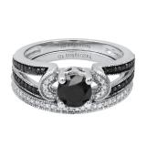 1.40 Carat (ctw) Round Black & White Diamond Ladies Split Shank Wedding Ring Set Sterling Silver