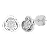 0.10 Carat (ctw) Round White Diamond Ladies Orbit Frame Stud Earrings 1/10 CT Sterling Silver