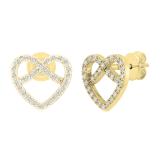 0.16 Carat (ctw) Round White Diamond Ladies Pretzel Heart Stud Earrings 10K Yellow Gold
