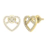 0.16 Carat (ctw) Round White Diamond Ladies Pretzel Heart Stud Earrings 14K Yellow Gold