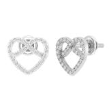 0.16 Carat (ctw) Round White Diamond Ladies Pretzel Heart Stud Earrings Sterling Silver