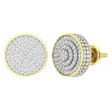 0.32 Carat (ctw) Round White Diamond Ladies 3D Disk Circle Stud Earrings 1/3 CT 10K Yellow Gold