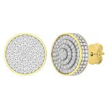 0.32 Carat (ctw) Round White Diamond Ladies 3D Disk Circle Stud Earrings 1/3 CT 14K Yellow Gold
