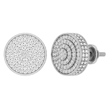 0.32 Carat (ctw) Round White Diamond Ladies 3D Disk Circle Stud Earrings 1/3 CT 18K White Gold