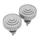 0.32 Carat (ctw) Round White Diamond Ladies 3D Disk Circle Stud Earrings 1/3 CT 18K White Gold