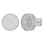 0.32 Carat (ctw) Round White Diamond Ladies 3D Disk Circle Stud Earrings 1/3 CT Sterling Silver